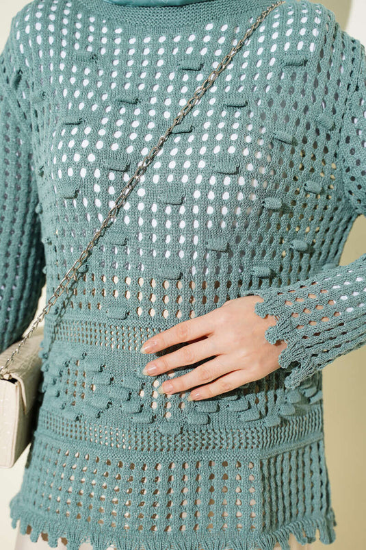 Openwork Embossed Pattern Sweater Mint