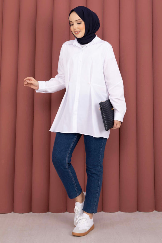 Chemise boutonnée à boutons réglables Alin Bel blanche