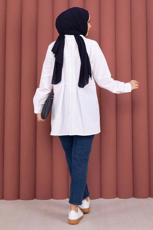 Chemise boutonnée à boutons réglables Alin Bel blanche