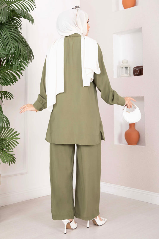 Ensemble Tunique Et Pantalon À Boutons En Kaki