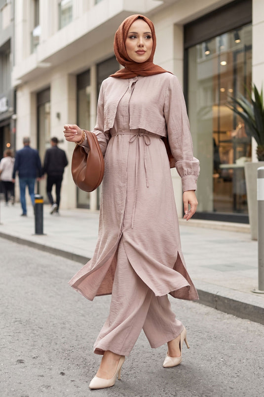 Ensemble Deux Pièces avec Pantalon à Détails Aller Beige