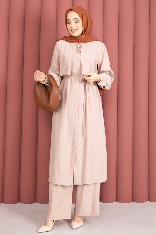 Ensemble Deux Pièces avec Pantalon à Détails Aller Beige