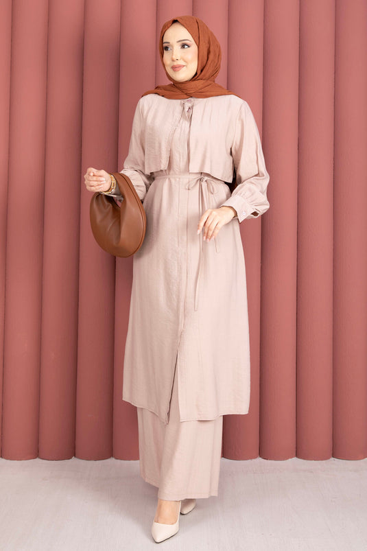 Ensemble Deux Pièces avec Pantalon à Détails Aller Beige