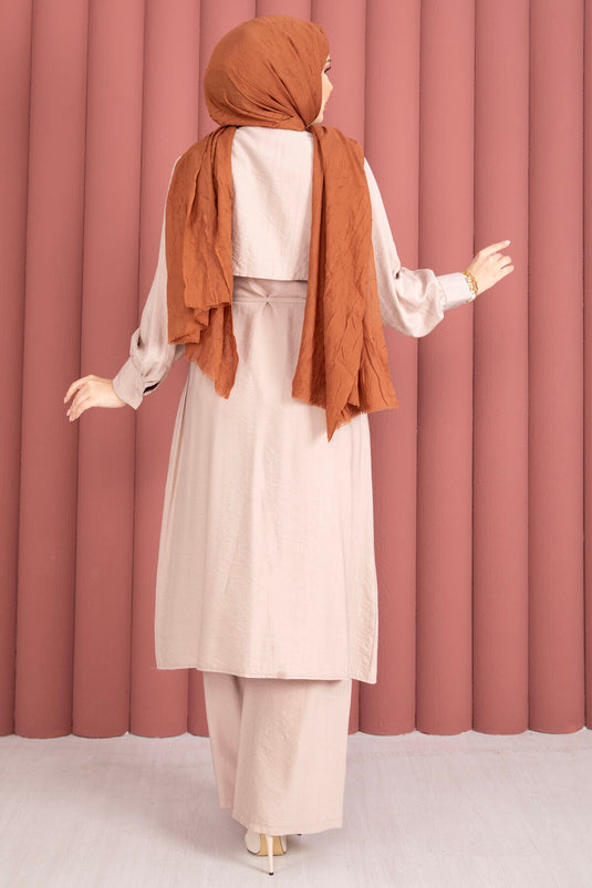 Ensemble Deux Pièces avec Pantalon à Détails Aller Beige