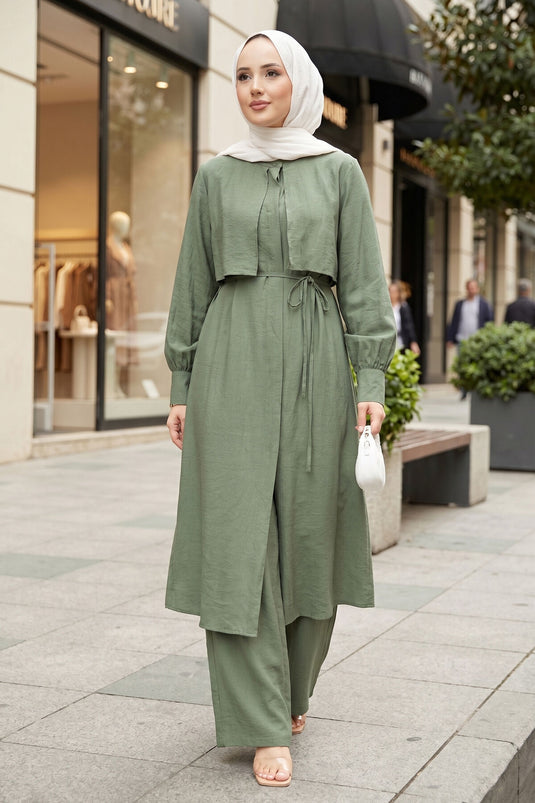 Ensemble Deux Pièces avec Pantalon à Détails en Kaki