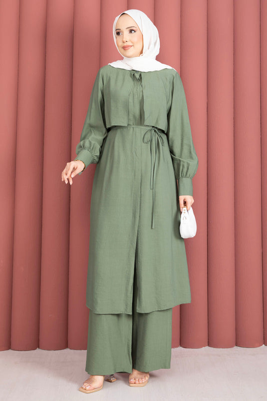 Ensemble Deux Pièces avec Pantalon à Détails en Kaki