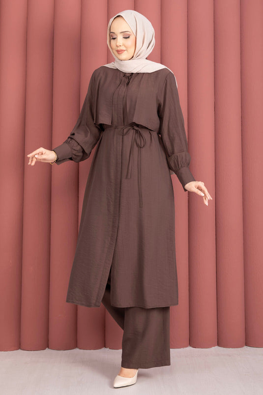 Aller Detailed Pants Two-Piece Set Brown