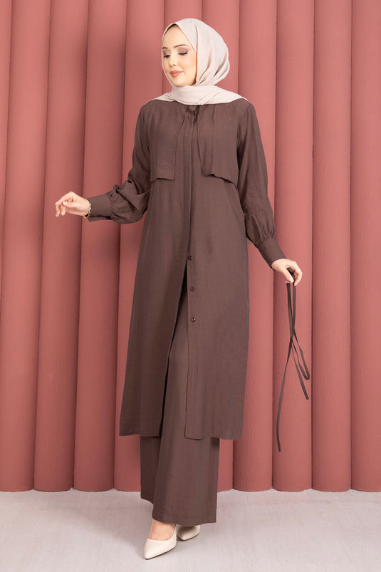 Aller Detailed Pants Two-Piece Set Brown