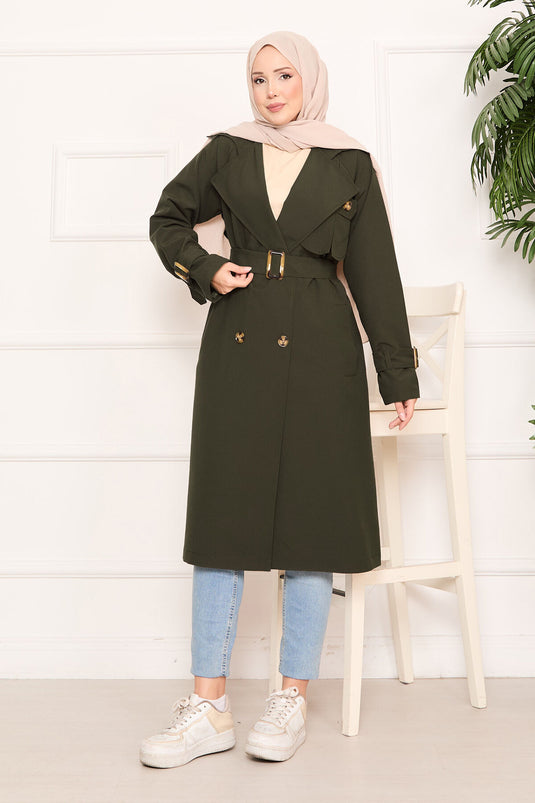Trench-coat hijab amovible détaillé avec ceinture Aller Kaki