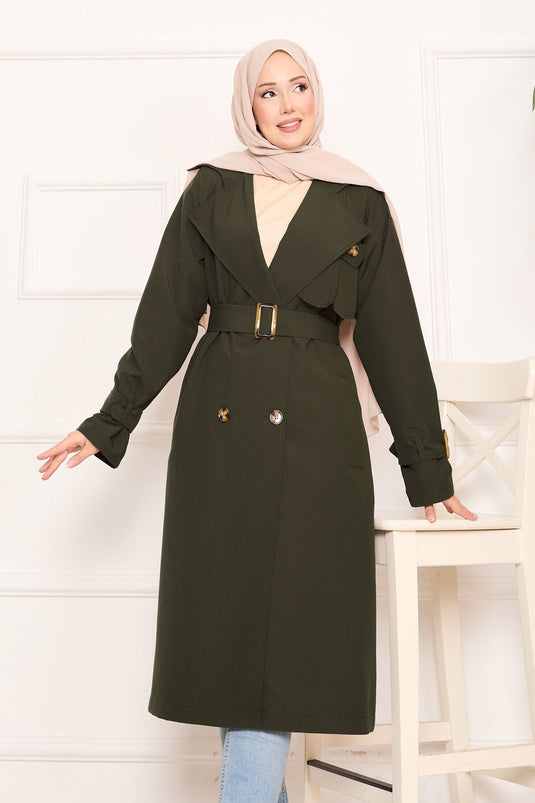 Trench-coat hijab amovible détaillé avec ceinture Aller Kaki