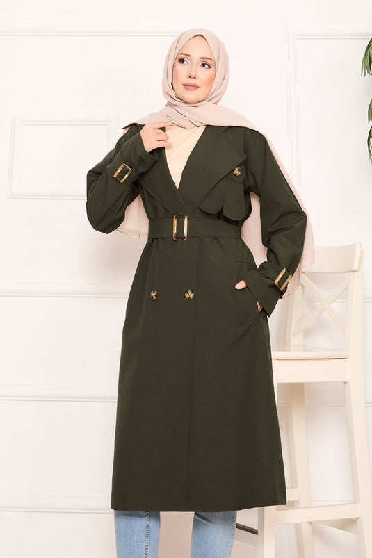 Trench-coat hijab amovible détaillé avec ceinture Aller Kaki