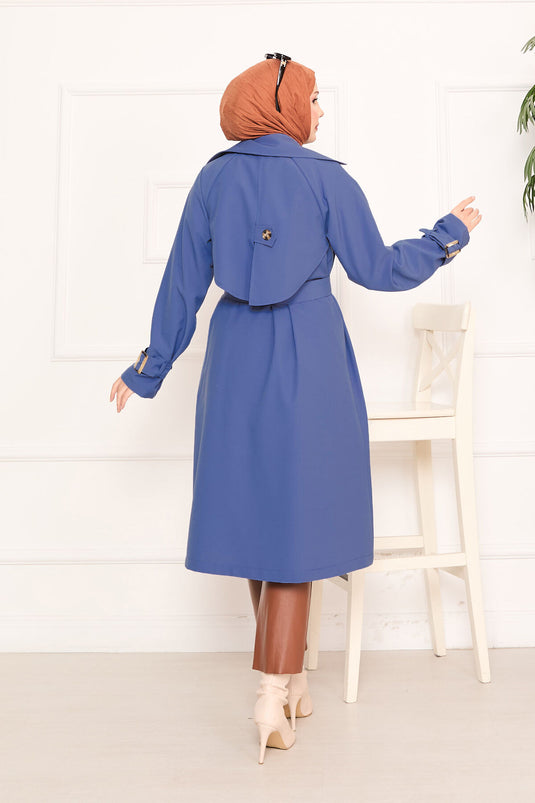 Trench-coat hijab amovible détaillé avec ceinture Aller Indigo