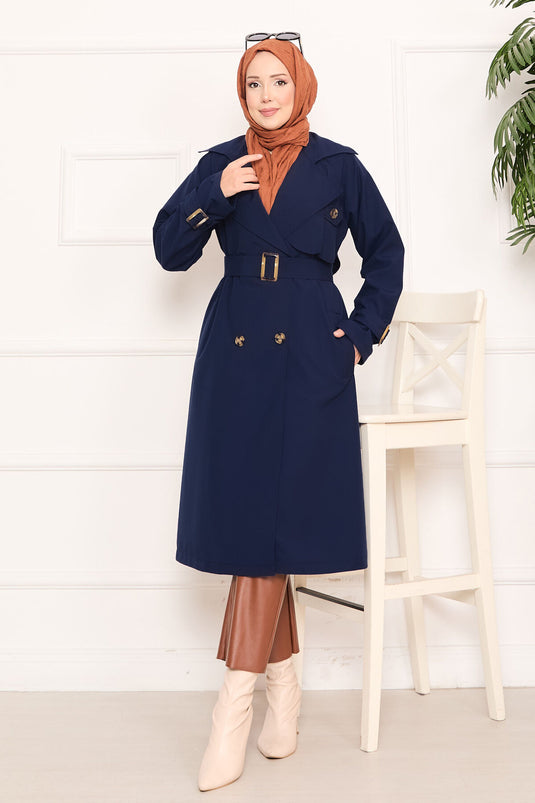 Trench-coat hijab amovible détaillé Aller bleu marine