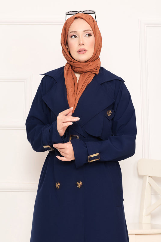 Trench-coat hijab amovible détaillé Aller bleu marine