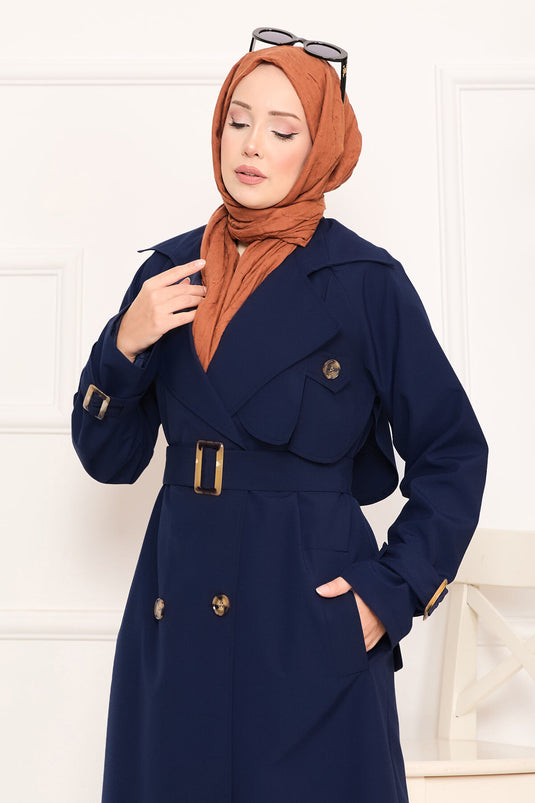 Trench-coat hijab amovible détaillé Aller bleu marine