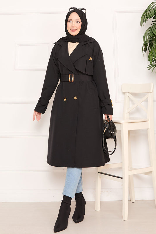Trench-coat hijab amovible détaillé Aller noir