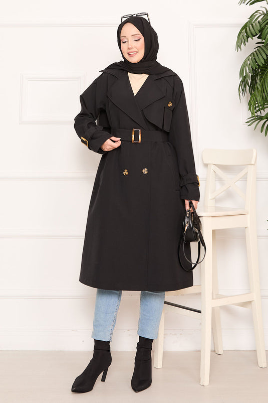 Trench-coat hijab amovible détaillé Aller noir