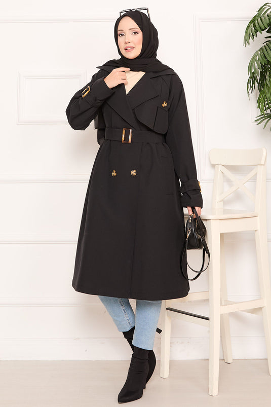 Trench-coat hijab amovible détaillé Aller noir