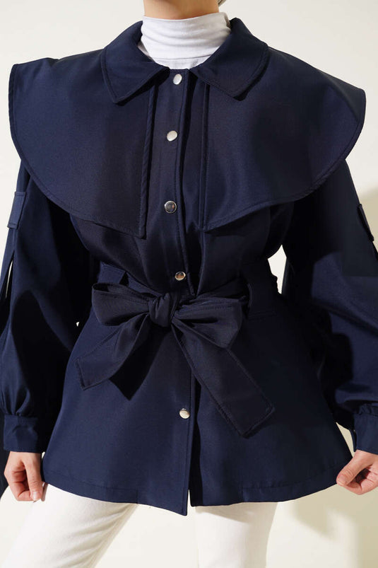 Allerli Buttoned Trench Coat Navy Blue