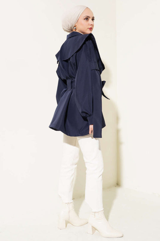 Allerli Buttoned Trench Coat Navy Blue