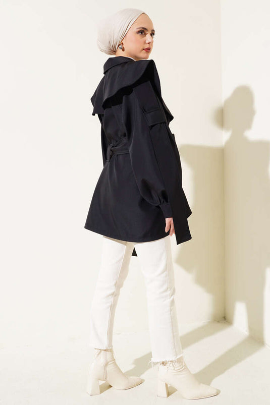 Allerli Buttoned Trench Coat Black