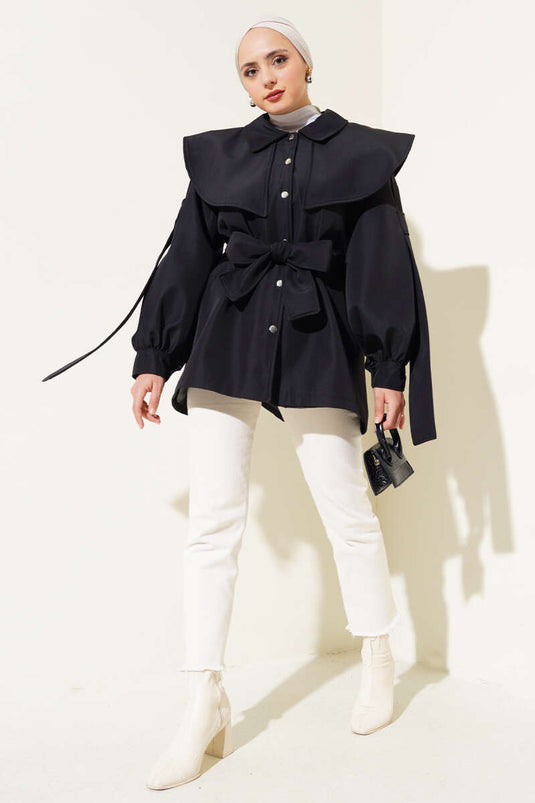 Allerli Buttoned Trench Coat Black