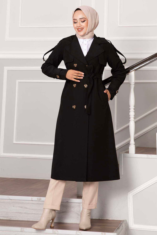 Allerli Button Detail Trench Coat Black