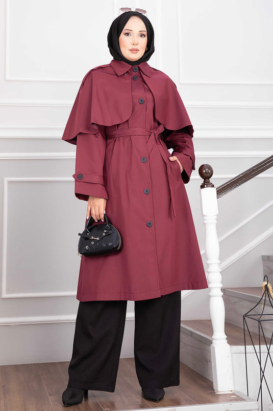 Langer Gürtel-Trenchcoat Bordeaux