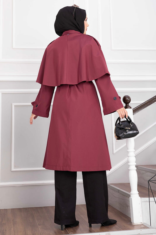 Langer Gürtel-Trenchcoat Bordeaux