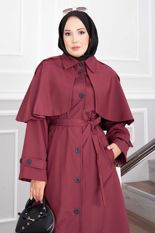 Langer Gürtel-Trenchcoat Bordeaux