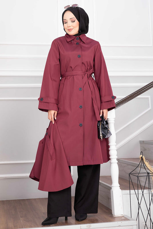 Langer Gürtel-Trenchcoat Bordeaux