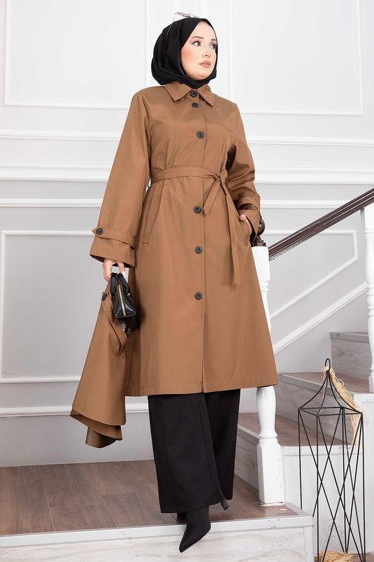 Cappotto Trench Lungo Con Cintura In Caffè