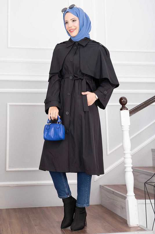 Langer Gürtel-Trenchcoat In Schwarz