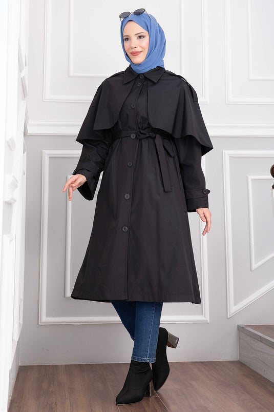 Langer Gürtel-Trenchcoat In Schwarz