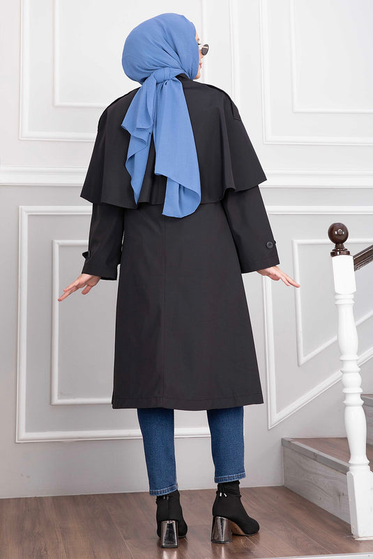 Langer Gürtel-Trenchcoat In Schwarz