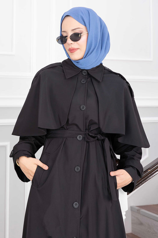 Langer Gürtel-Trenchcoat In Schwarz