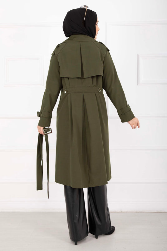Allerli Seyyar Kuşaklı Premium Trençkot Haki