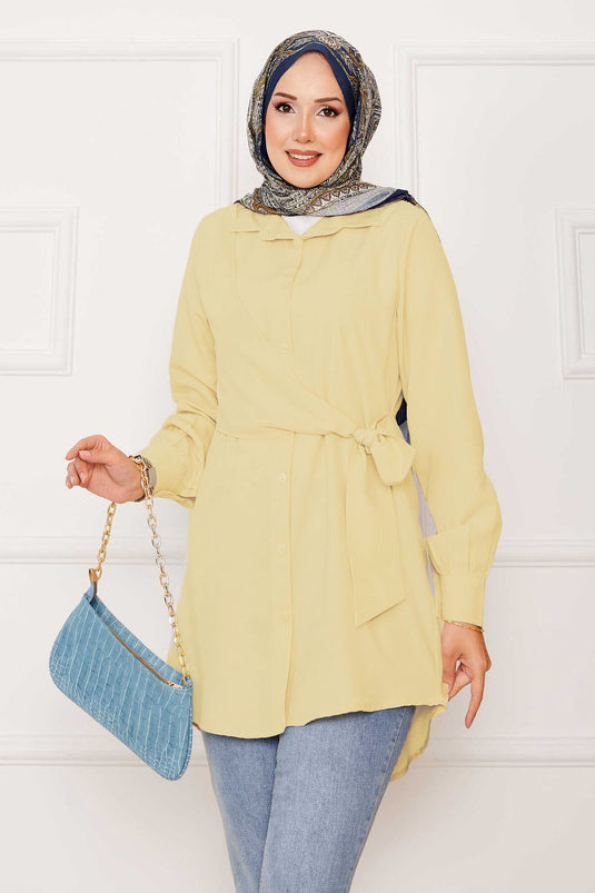 Chemise hijab nouée sur le côté Allerli jaune clair