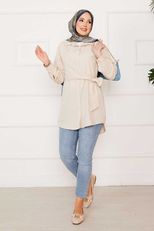 Allerli Side Tied Hijab Shirt Beige