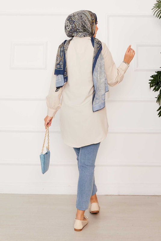 Allerli Side Tied Hijab Shirt Beige