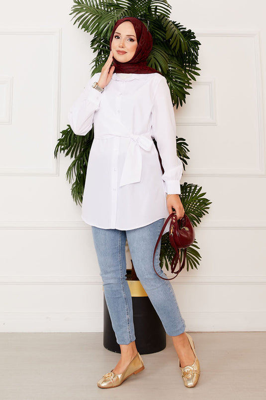 Allerli Chemise Hijab Nouée Sur Le Côté Blanc