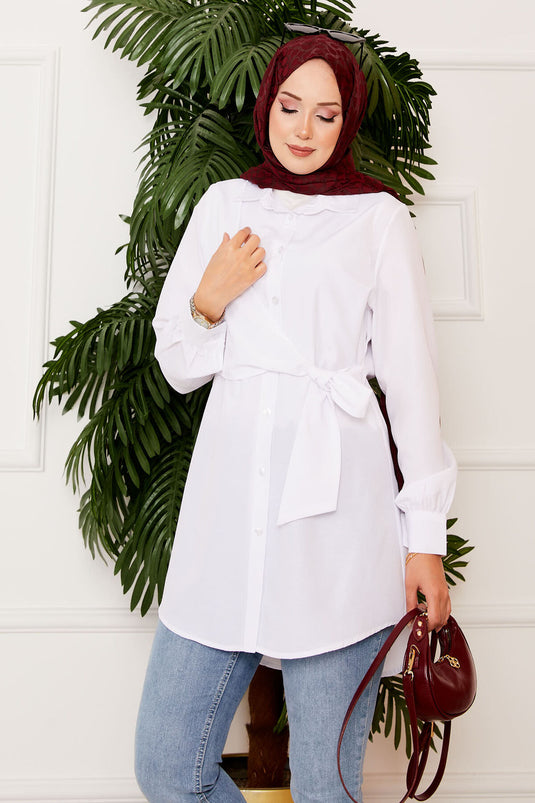 Allerli Chemise Hijab Nouée Sur Le Côté Blanc