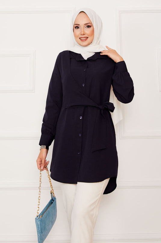 Chemise hijab nouée sur le côté Allerli bleu marine