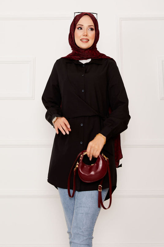 Allerli Chemise Hijab Nouée Sur Le Côté Noir