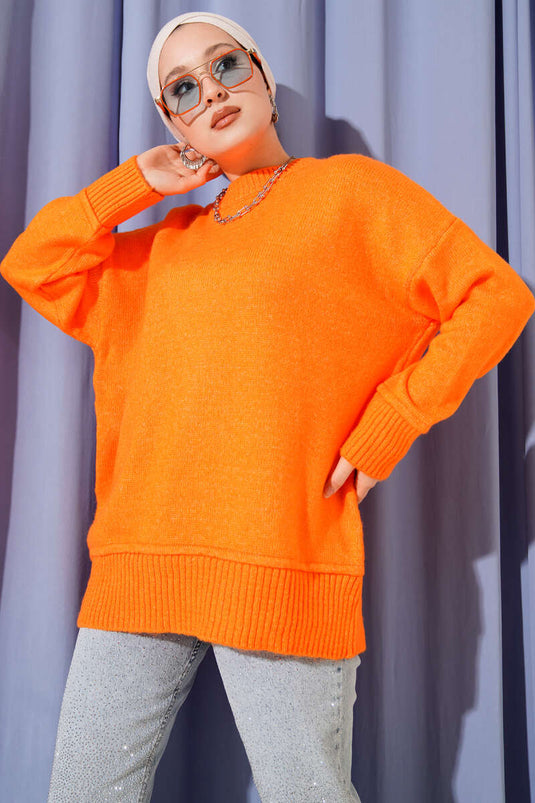 Alt Dikişli Yumoş Triko Tunik Oranj