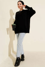 Tunique en tricot doux à couture alternative noire