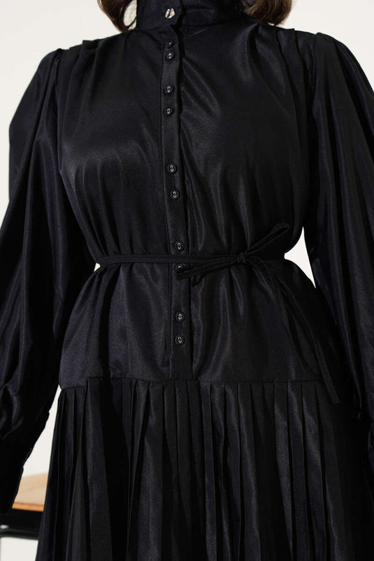 Ruffled Tie Waist Shirt Black