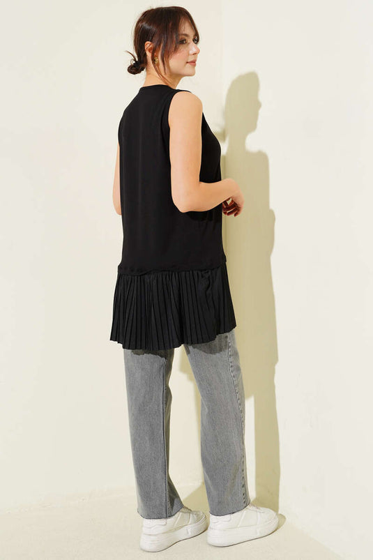 Underarm Pleated Sleeveless Undershirt Black