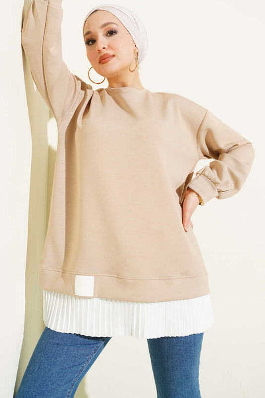 تونيك لويسا بطيات جانبية بلون بيج