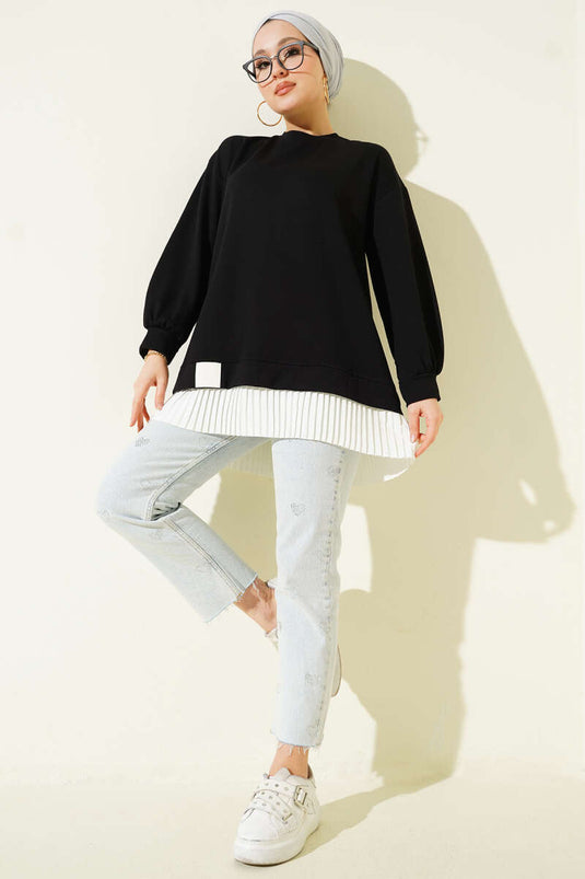 Bottom Pleated Loyşa Tunic Black
